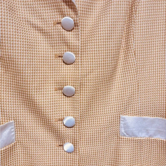 Women's Yellow and Gold Blazer with White Satin Accents - Picture 4 of 7